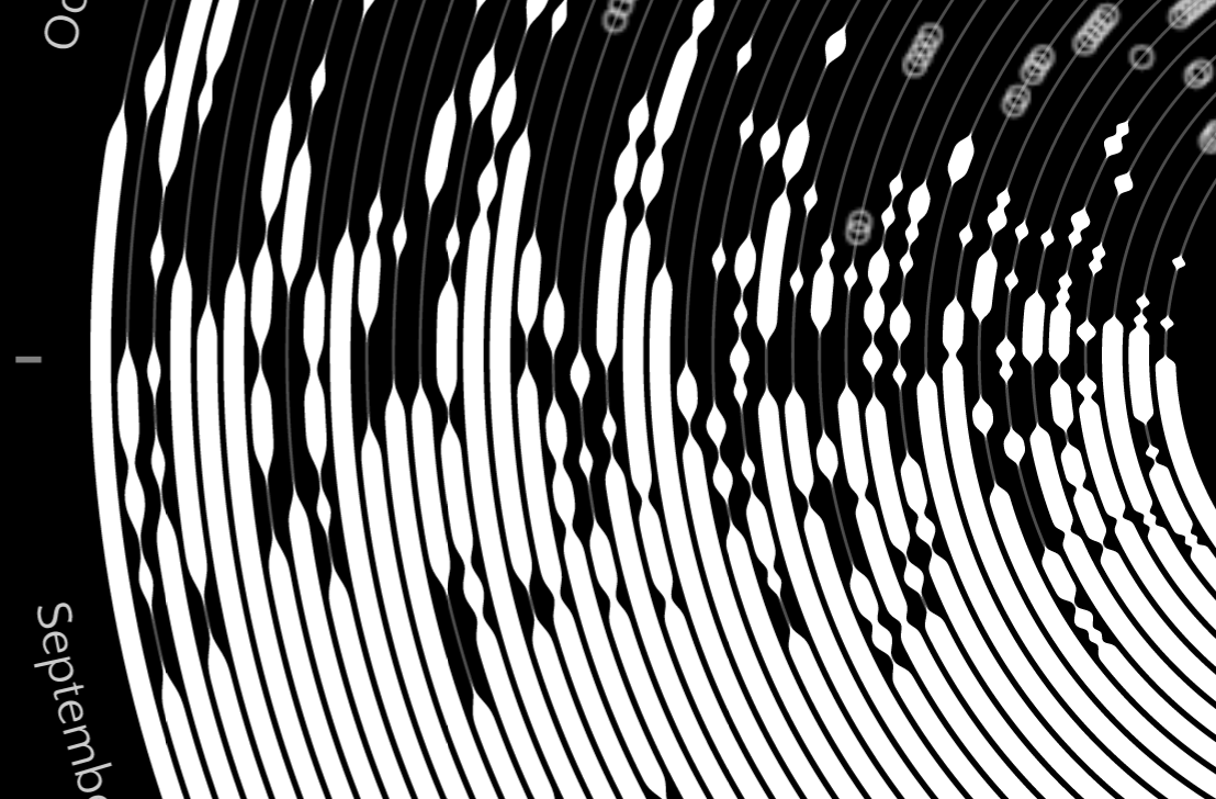 Part of a spiral with thick and thin lines to encode temperature.