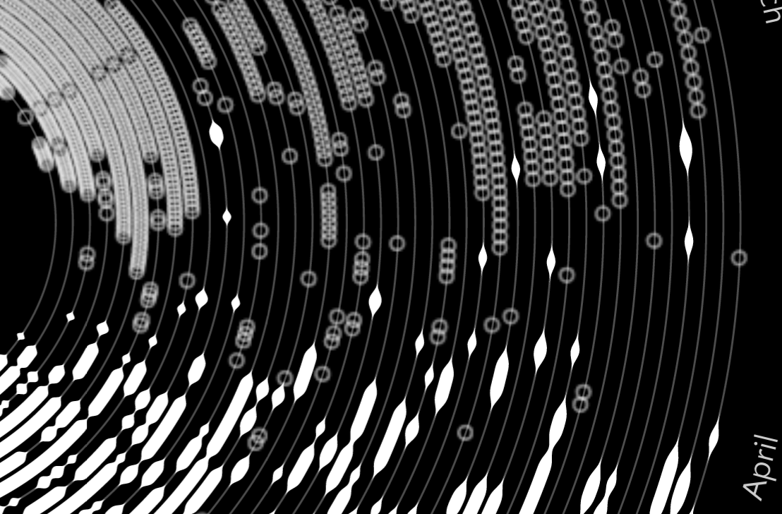 Part of a spiral with thick and thin lines to encode temperature plus rings as snowflakes.