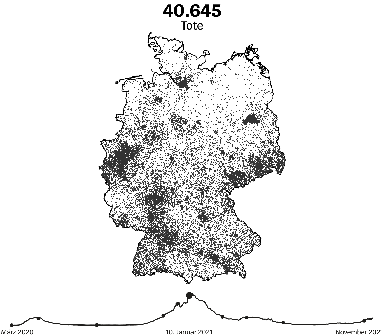 Dot density map of corona deaths in Germany.